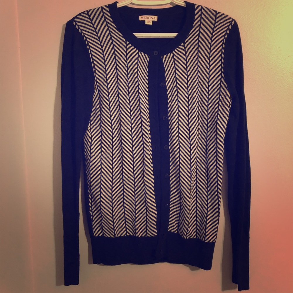 Merona Black & White striped Cardigan